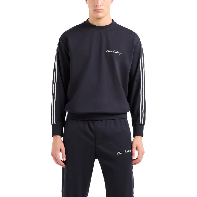 Shop Armani Exchange SS24 Logo條紋寬鬆長袖圓領衛衣 8NZMSG-Z9N1Z-1510