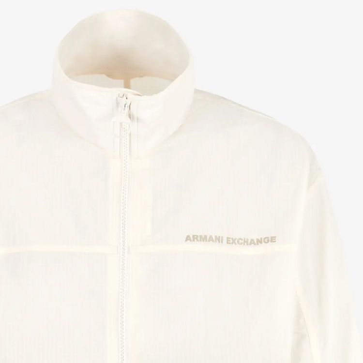 Shop ARMANI EXCHANGE SS24 Logo Zip-Up Jacket  Off-White Long Sleeve Coat 3DZB03-ZN3NZ-1793