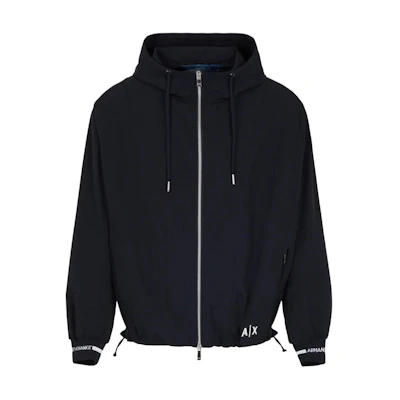 Armani Exchange SS24 Navy Blue Logo Loose Fit Zip-Up Hoodie Jacket 3DZBL9-ZN3FZ-1583