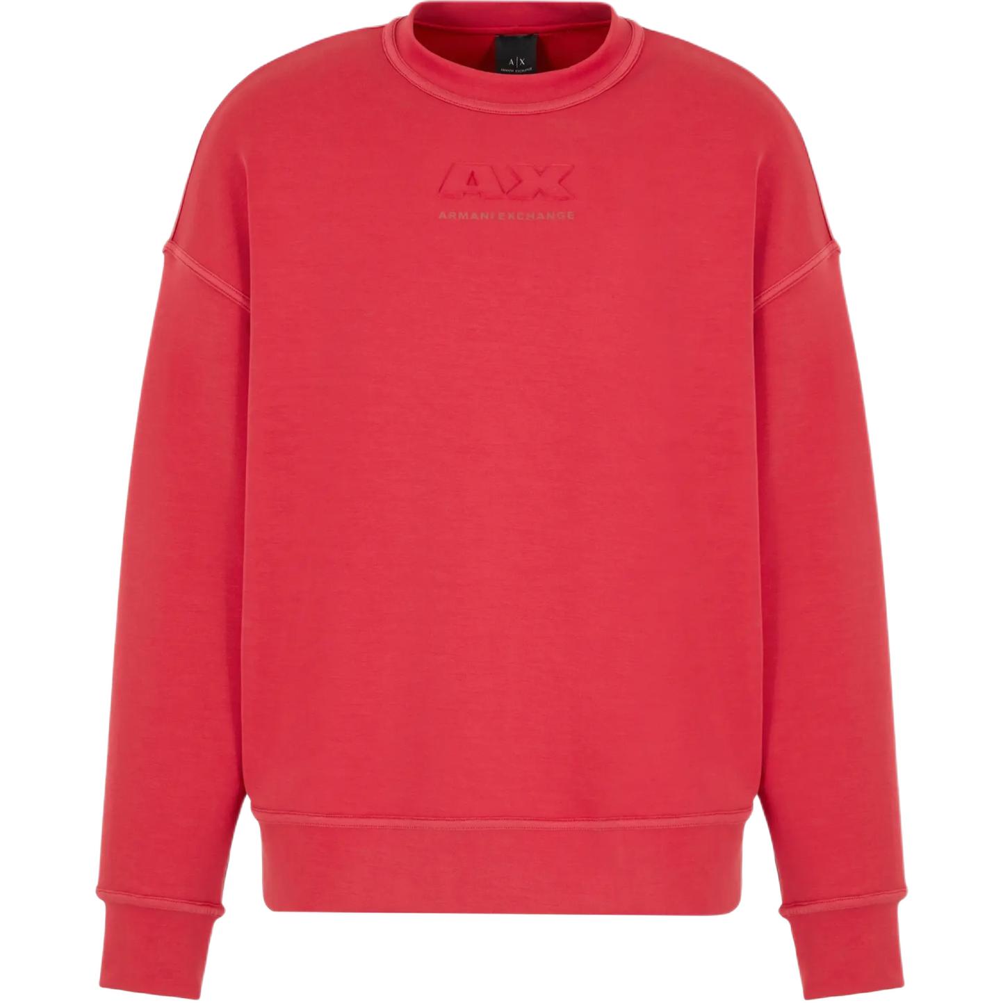 Armani Exchange SS24 Red Embossed Logo Crewneck Loose-Fit Sweatshirt Men 3DZMAA-ZJUBZ-14BJ