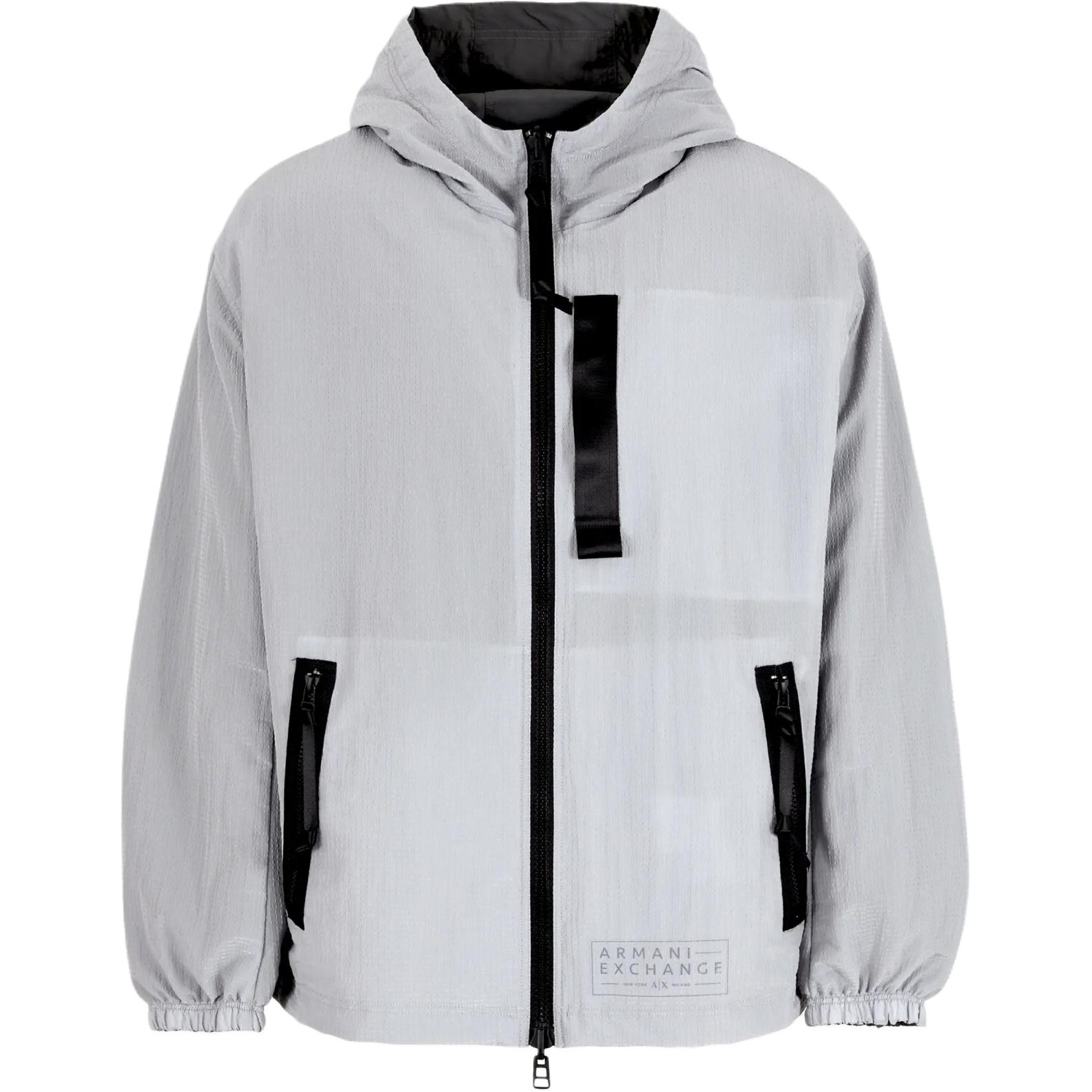 Armani Exchange SS24 Reversible Hooded Zip Jacket Gray - Letter Logo Design 3DZB23-ZN4FZ-6916