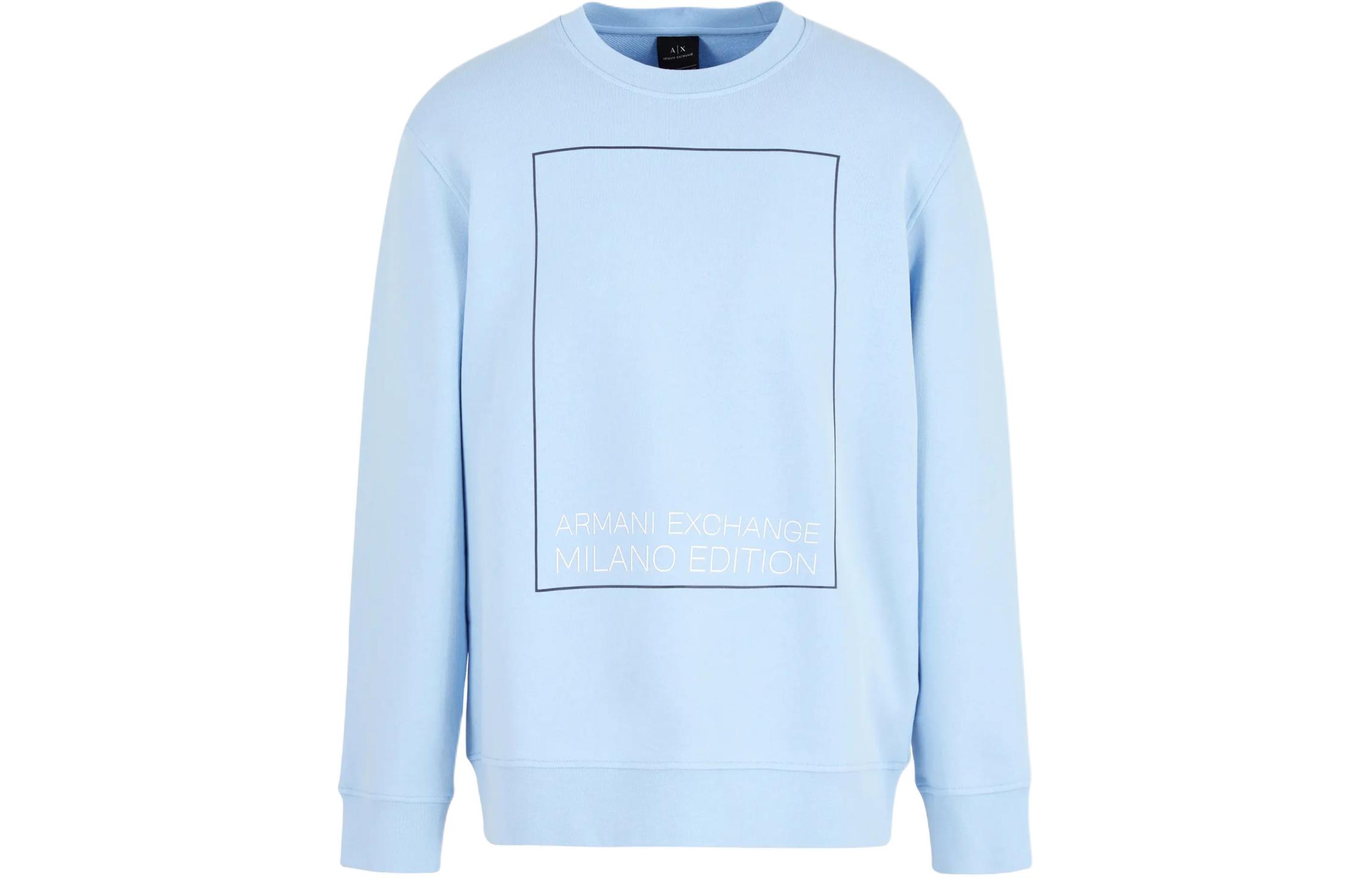 Armani Exchange SS24 Solid Color Box Print Crewneck Long Sleeve Sweatshirt Blue 3DZMHH-ZJGGZ-15DF