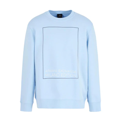 Armani Exchange SS24 Solid Color Box Print Crewneck Long Sleeve Sweatshirt Blue 3DZMHH-ZJGGZ-15DF