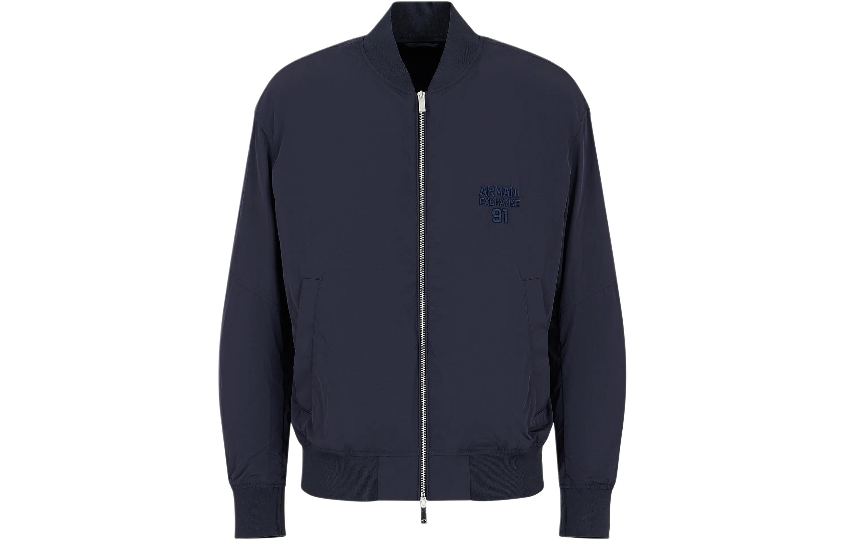 Armani Exchange SS24 Solid Logo Embroidered Long Sleeve Jacket Men’s Navy Blue 3DZBL8-ZN3BZ-15DE