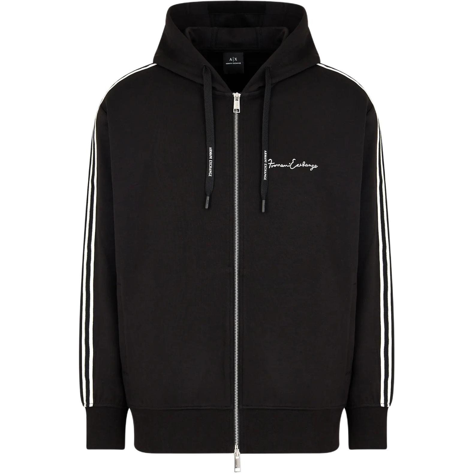Order ARMANI EXCHANGE Stripe Logo Hoodie Full-Zip Sweatshirt Black Men FW24. 8NZMSH-Z9N1Z-1200