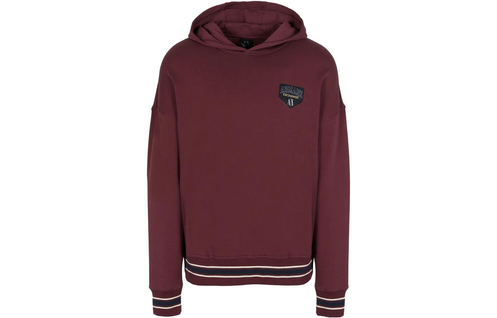 Armani Exchange Striped Letter Hoodie Bordeaux Long Sleeve 6RZMJF-ZJDPZ-114AU