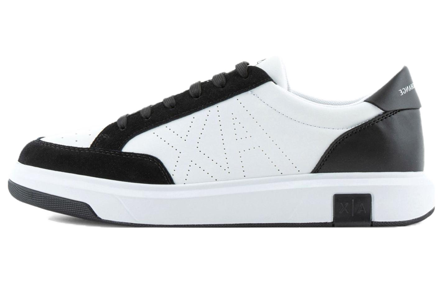 Armani Exchange Suede Round Toe Lace-up Low Top Sneakers 'White Black'