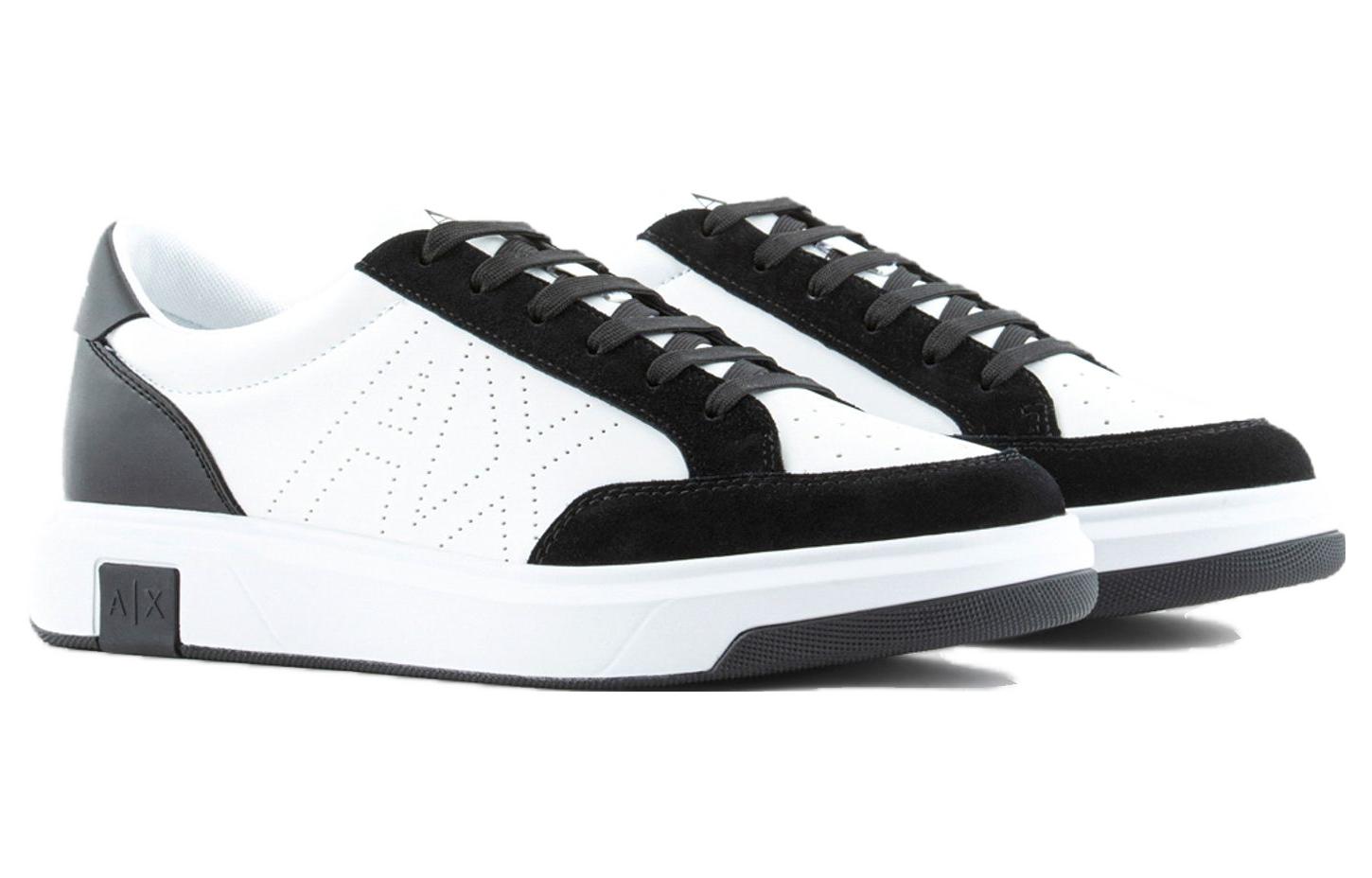 Armani Exchange Suede Round Toe Lace-up Low Top Sneakers 'White Black' 圖 2
