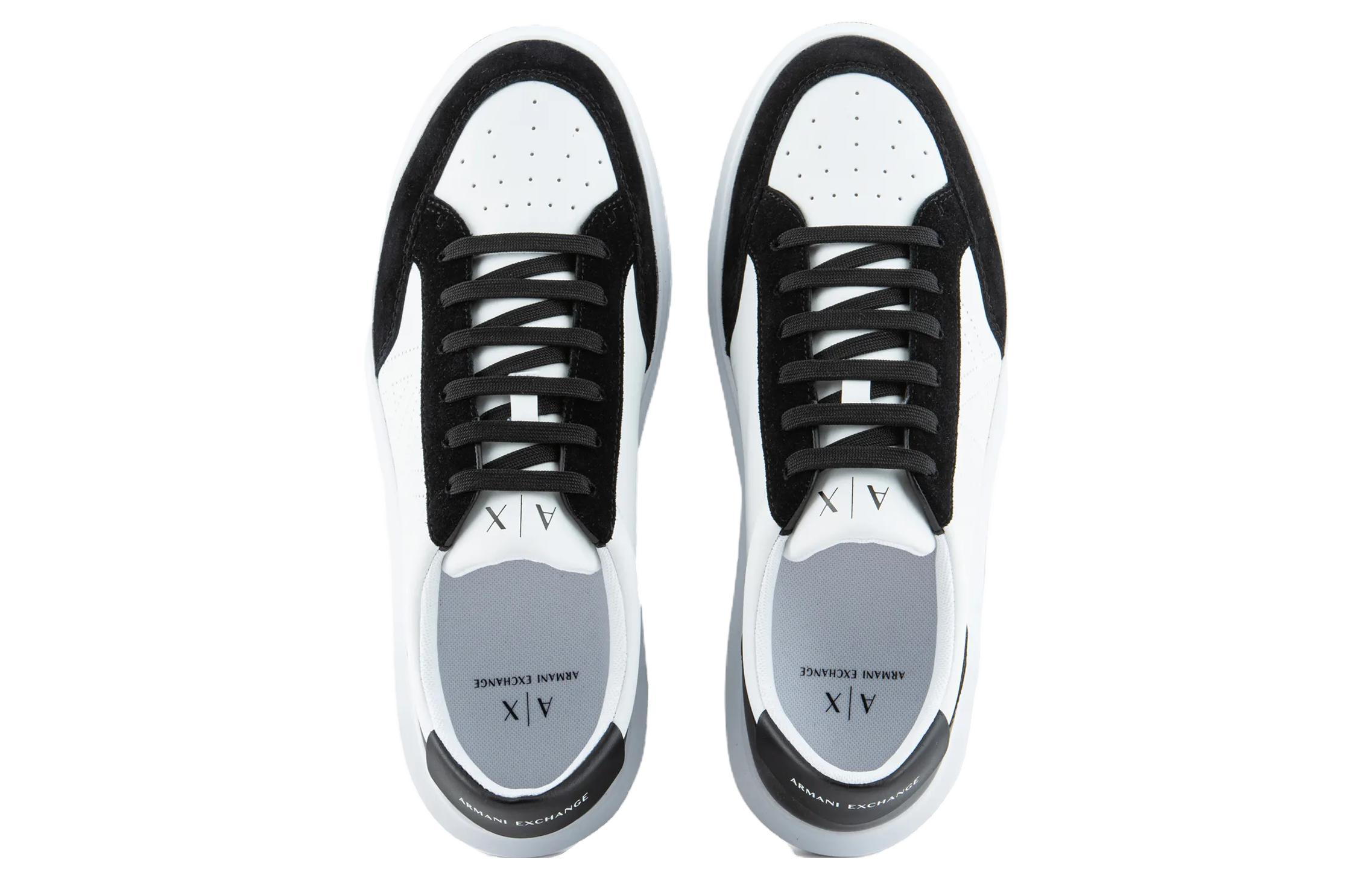 Armani Exchange Suede Round Toe Lace-up Low Top Sneakers 'White Black' 圖 4