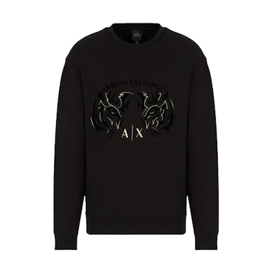 Armani Exchange Tiger Head Pullover Sweatshirt Black SS22 3LZMGG-ZJ1ZZ-1200