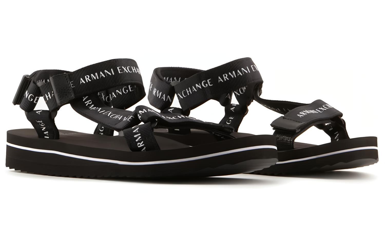 Lookbook Selipar Fesyen Rata Velcro Armani Exchange 'Hitam' XUP009XV671100002