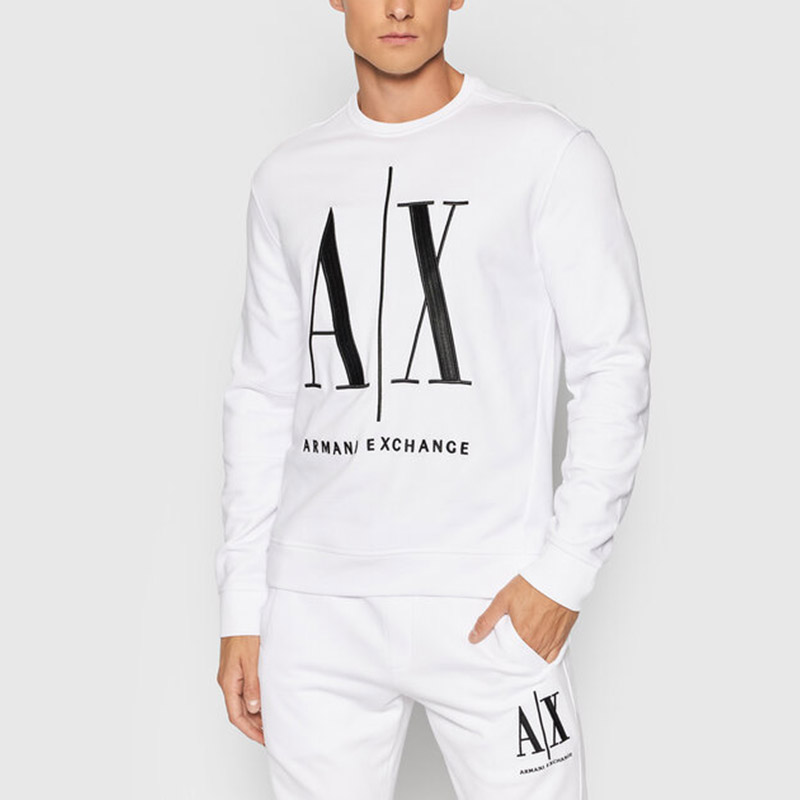Shop Armani Exchange White Cotton Embroidered Logo Crewneck Sweatshirt 8NZMPA-ZJ1ZZ-1100