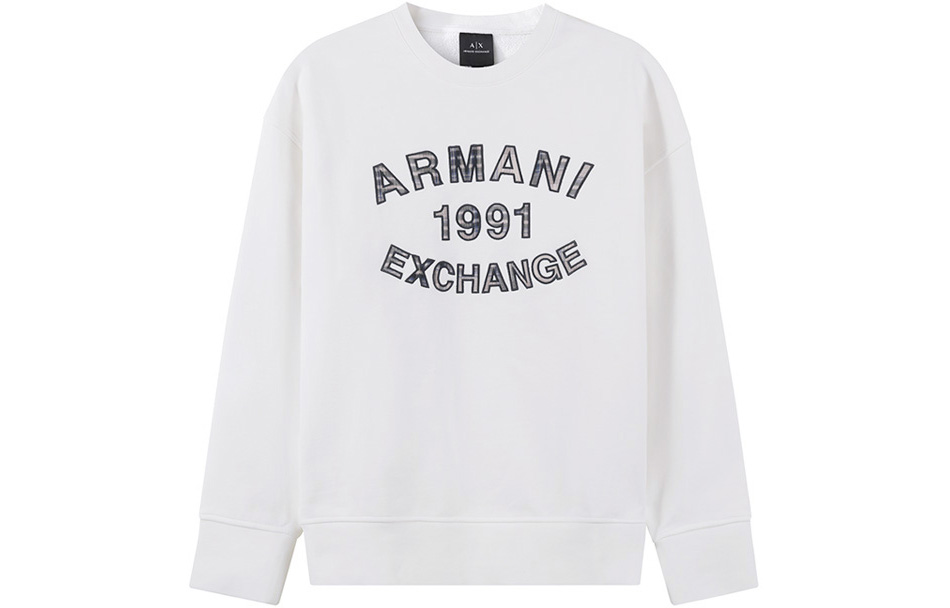 Armani Exchange White Logo Embroidered Plaid Loose Fit Crewneck Sweatshirt 6RZMGA-ZJ4XZ-1116