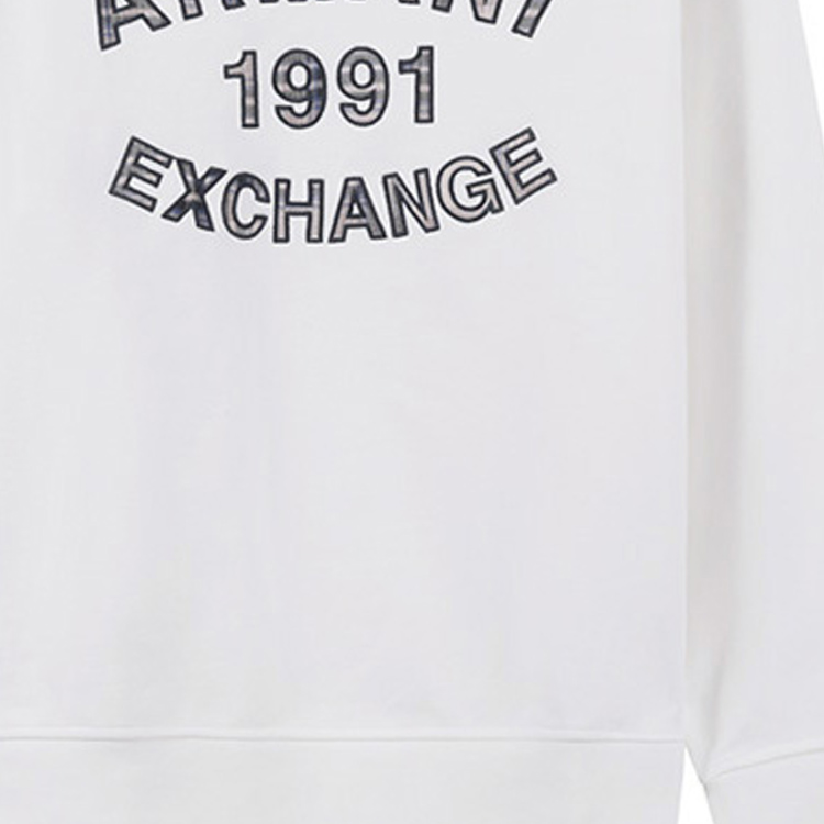 Sizing Armani Exchange 白色刺繡Logo格紋寬鬆版圓領休閒上衣 6RZMGA-ZJ4XZ-1116