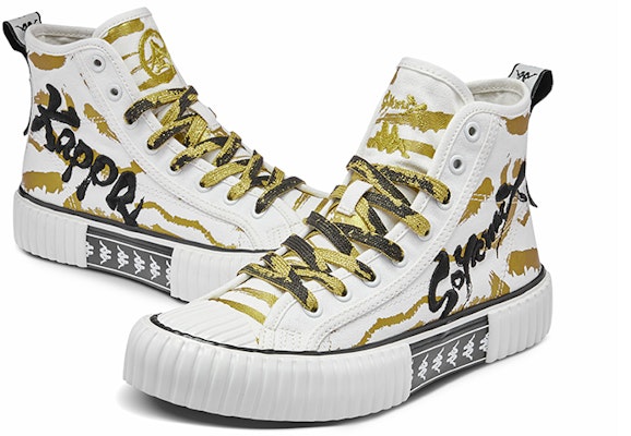 Kappa 藝術家聯名系列 五行金 高幫 板鞋 男女同款 白金 Shop Kappa 藝術家聯名系列 五行金 高幫 板鞋 男女同款 白金