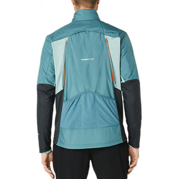 Shop Asics 拼布長袖拉鍊夾克 藍綠色 2011C936-400