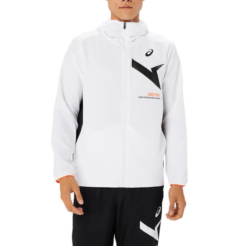 ASICS A-I-M White Logo Print Hooded Zip-Up Jacket for Men 2031E534-100
