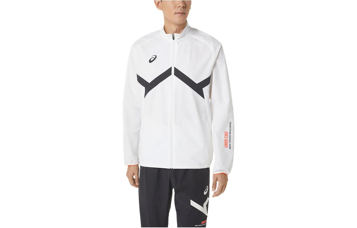 ASICS A-I-M White Striped Stand Collar Zip-Up Stretch Jacket for Men 2031D991-100