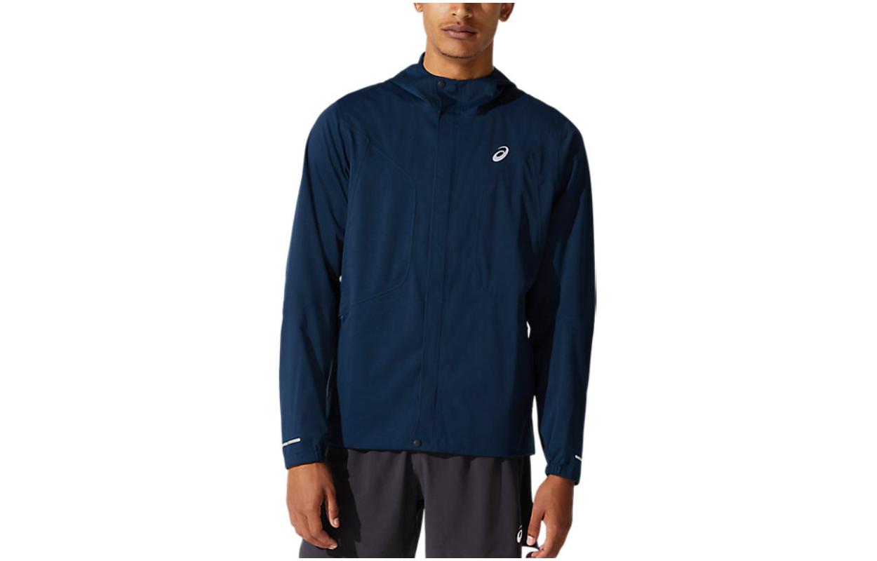 ASICS Accelerate Logo Printed Navy Blue Hooded Zip Jacket for Men 2011A976-401