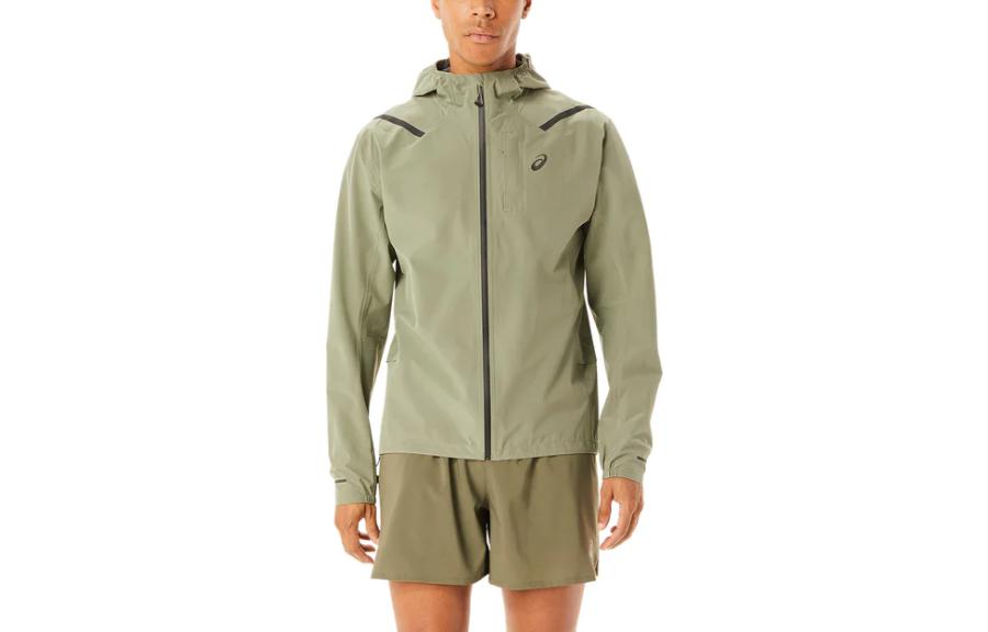 ASICS Accelerate Waterproof 20 Jacket Green Hooded Zip-Up Jacket 2011C242-302