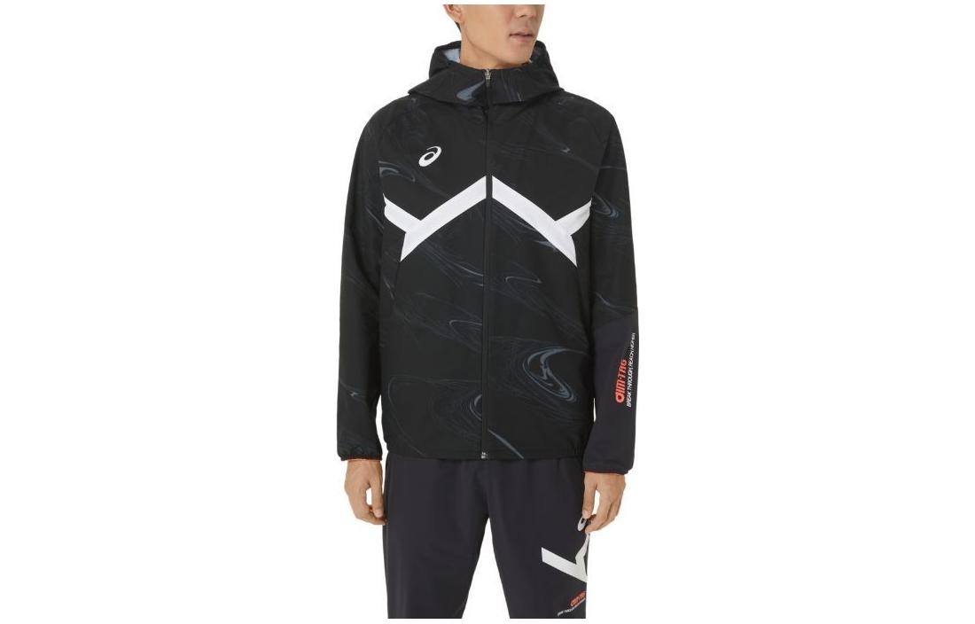 ASICS AIM Stretch Cross Printed Zip Jacket Black Long Sleeve 2031D991-001