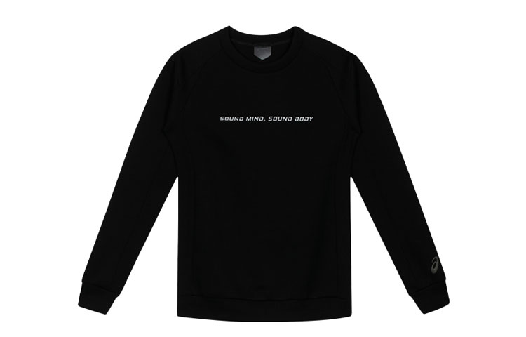 ASICS Black Crewneck Logo Sweatshirt Long Sleeve Casual Sportswear 2031D735-001