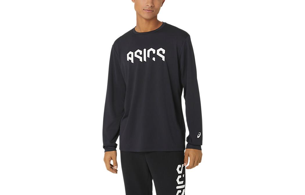 ASICS Black Crewneck Sweatshirt with Letter Pattern Print Long Sleeves 2031E230-005