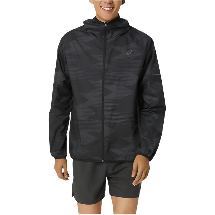 ASICS Black Full-Print Zip-Up Hoodie Jacket with Long Sleeves 2011D013-001