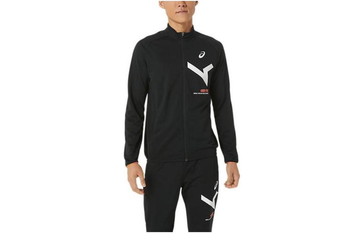 ASICS Black Full-Zip Jacket with Graphic Letter Print 2031D996-001