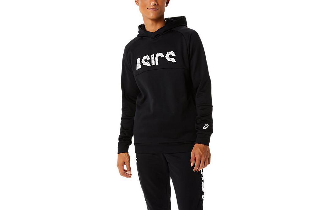 ASICS Black Hoodie with Logo Print Lettering Long Sleeve Design 2031D044-001