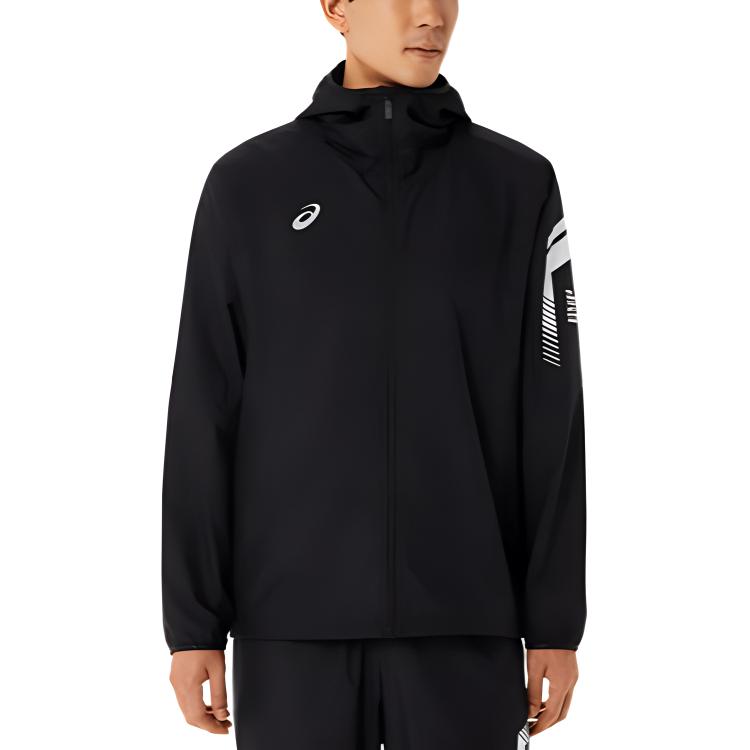 ASICS Black Logo Print Hooded Zip-Up Jacket 2031D584-001