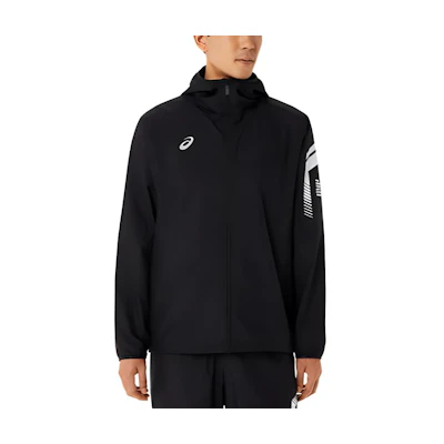 ASICS Black Logo Print Hooded Zip-Up Jacket 2031D584-001