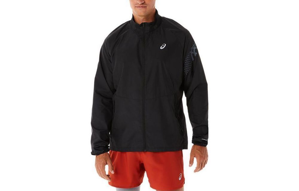 ASICS Black Logo Print Stand Collar Zip-Up Jacket 2011C833-001