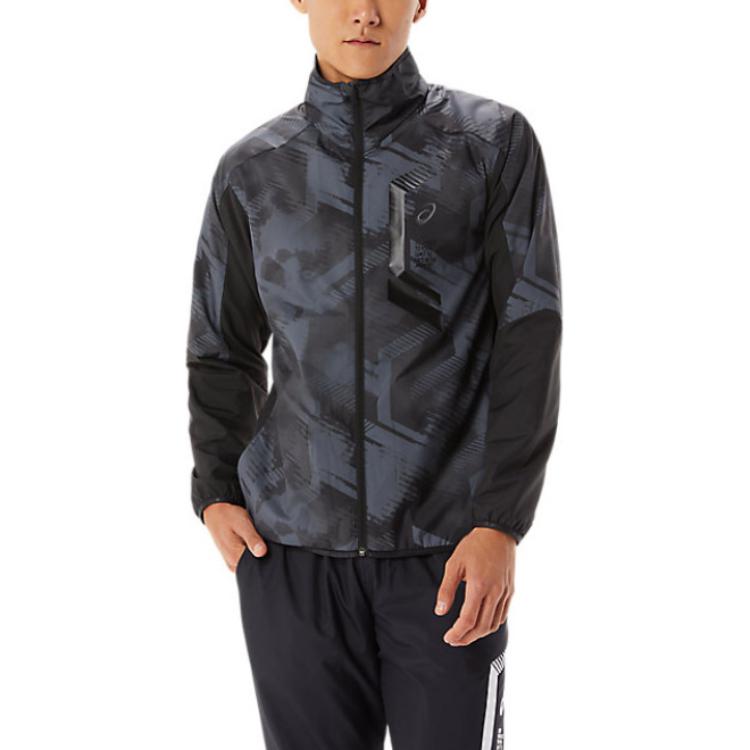 ASICS Black Printed High-Neck Zip Raglan Long-Sleeve Jacket 2031D589-001
