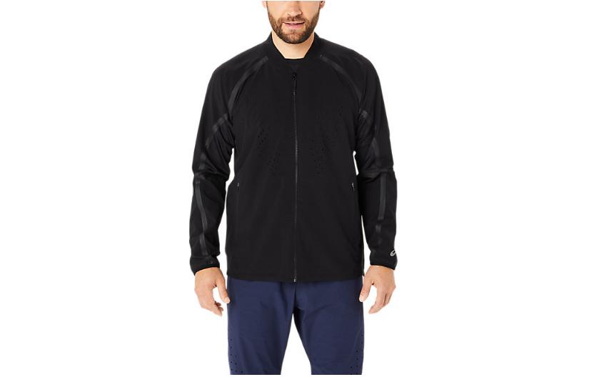ASICS Black Solid Color Fitted Zip-Up Jacket 2031E606-001