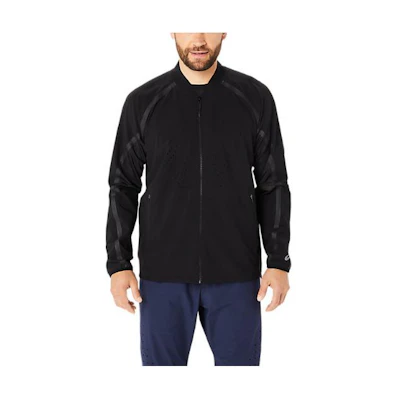 ASICS Black Solid Color Fitted Zip-Up Jacket 2031E606-001