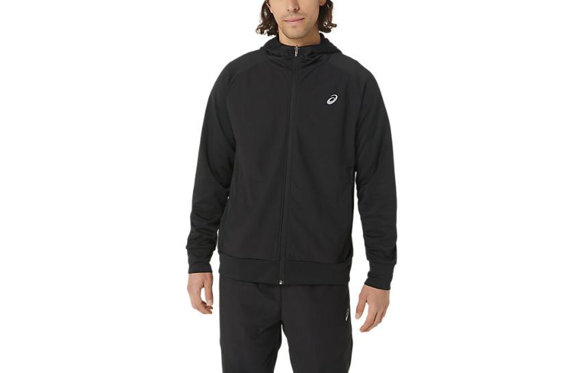 ASICS Black Solid Color Hoodie Zip-Up Sports Jacket 2031E328-001