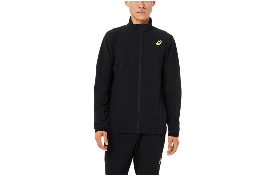 ASICS Black Stretch Woven Jacket with Solid Logo Print and Stand Collar 2091A513-001