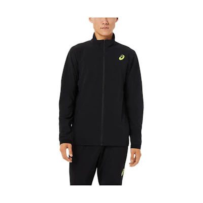 ASICS Black Stretch Woven Jacket with Solid Logo Print and Stand Collar 2091A513-001