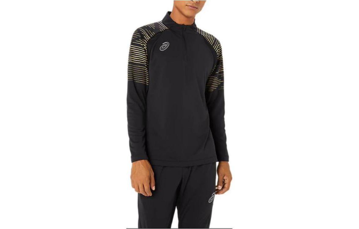ASICS Black Striped Stand Collar Jacket with Logo Patch 2101A270-001