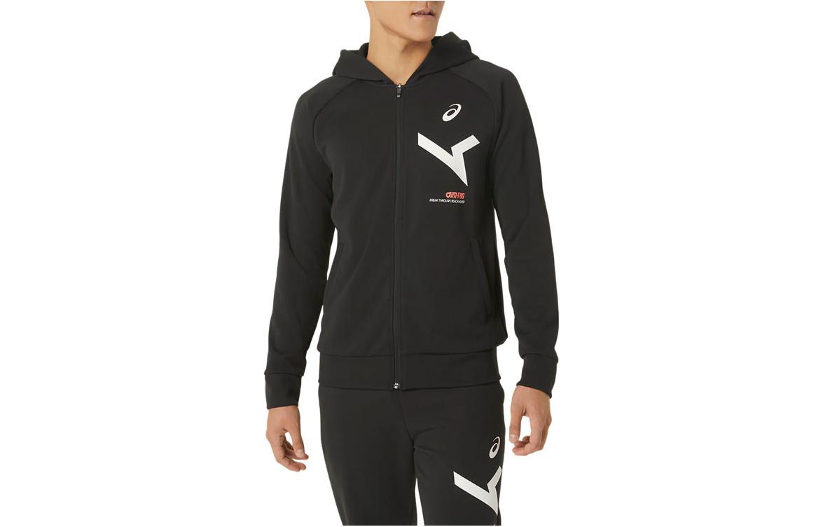 ASICS Black Zip-Up Hoodie with Logo Letter Print 2031D998-001