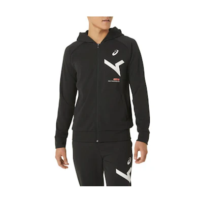 ASICS Black Zip-Up Hoodie with Logo Letter Print 2031D998-001
