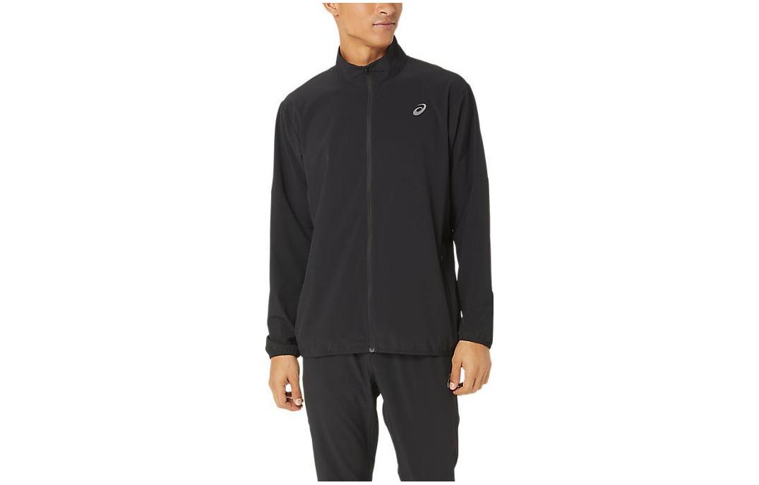ASICS Black Zip-Up Logo Print Jacket with Stand Collar 2011C892-001