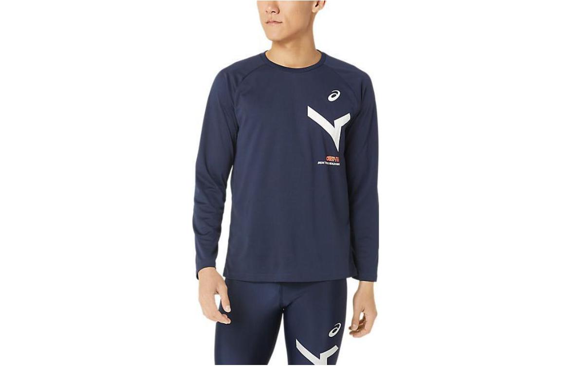 ASICS Blue Crew Neck Logo Printed Long-Sleeve Sweatshirt 2031E250-400
