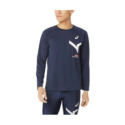 ASICS Blue Crew Neck Logo Printed Long-Sleeve Sweatshirt 2031E250-400