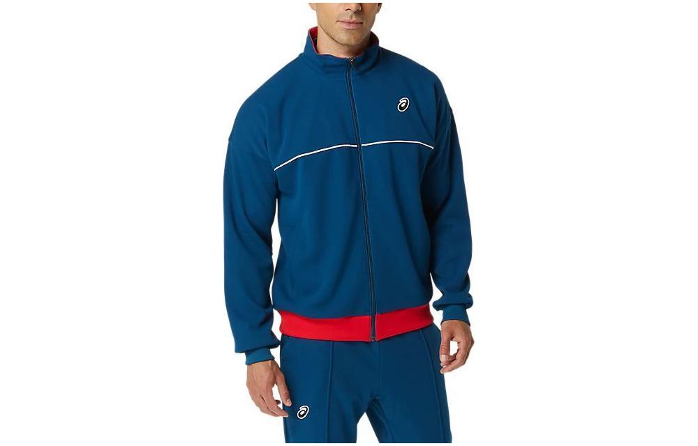 ASICS Blue Full-Zip Jacket with Badge Detail and Solid-Color Design 2043A022-412