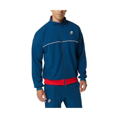 ASICS Blue Full-Zip Jacket with Badge Detail and Solid-Color Design 2043A022-412