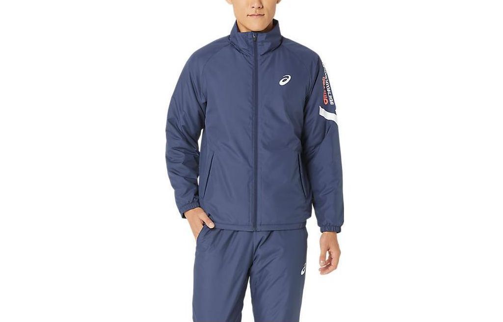 ASICS Blue Logo Print High-Neck Zip-Up Jacket 2031E275-400