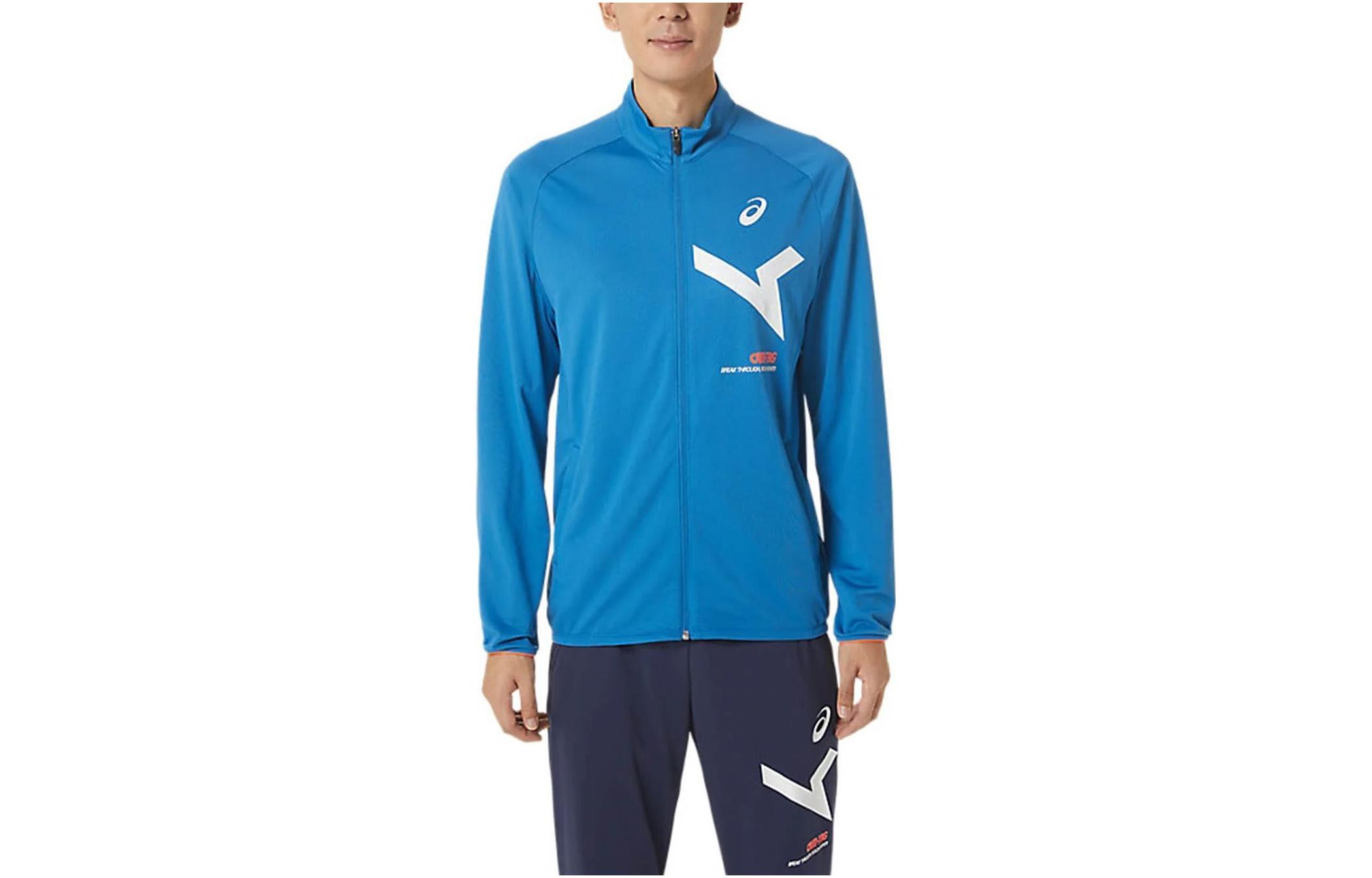 ASICS Blue Logo Print Stand Collar Zip-Up Jacket 2031D996-401