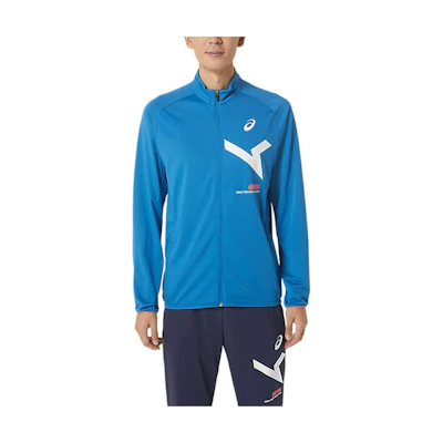 ASICS Blue Logo Print Stand Collar Zip-Up Jacket 2031D996-401